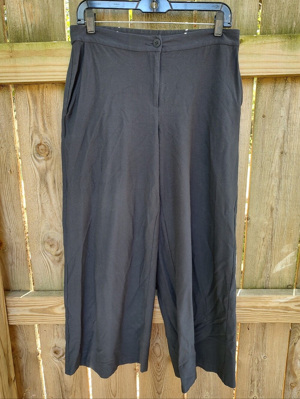 🏵️ Eileen Fisher Wide Leg Cropped Usa Made Dark Grey Luxury Office Pants Size 4